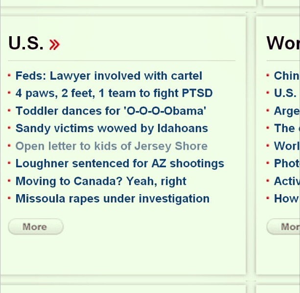 A screengrab of my article on the CNN homepage on November 3, 2012